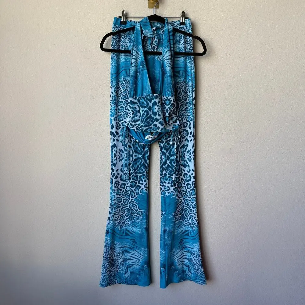 Tiger Mist Blue Abstract Animal Print Matching Set Size M